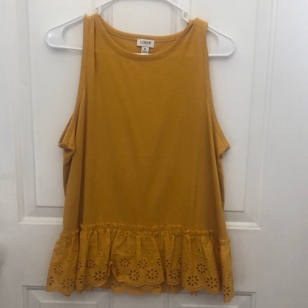 J. Crew mustard yellow top with eyelet detail.